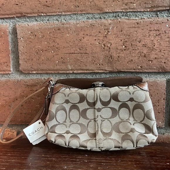 Brown Coach Signature Logo Canvas Wristlet - Picture 2 of 9